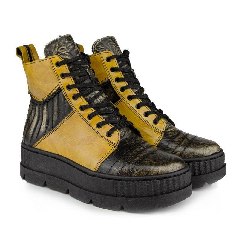 5315 SIMEN čierno žlté kožené sneakersy